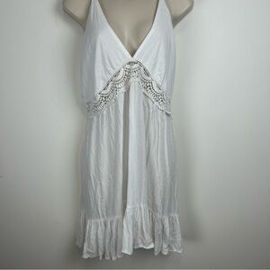 Raviya White V-Neck Tiered Midi Dress sz L Angelcore Fairy Cottagecore Beachy